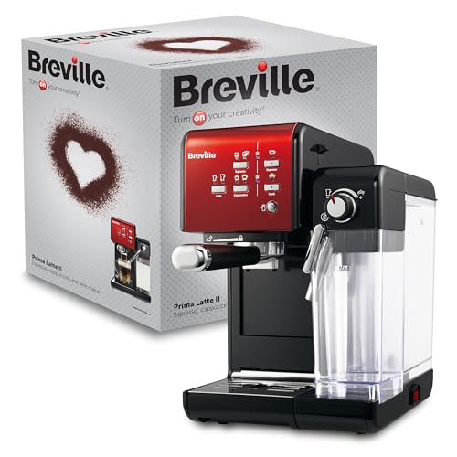 Analyse et avis sur la machine à café et expresso PrimaLatte II de Breville 1 Breville Machine à café et expresso PrimaLatte II | Pompe italienne à 19 bars | convient pour le café en poudre ou en dosettes | Mousseur à lait automatique intégré | Noir / rouge | VFC109X-01