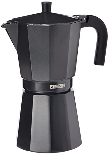Analyse et avis sur la cafetière Monix Vitro Noir 1 Monix Vitro Noir - Cafetière de 12 Tasses Noire, Fabriquée en Aluminium, Compatible Toutes Sources de Chaleur Sauf Induction